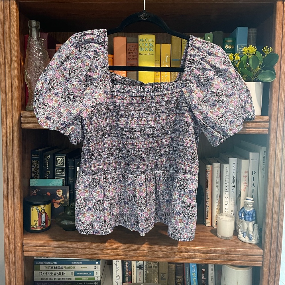NEW J.Crew Liberty of London Floral Smocked Square-Neck Top